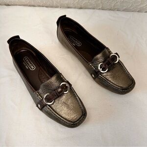 Coach Metallic Bronze Leather Driving Loafers for Women